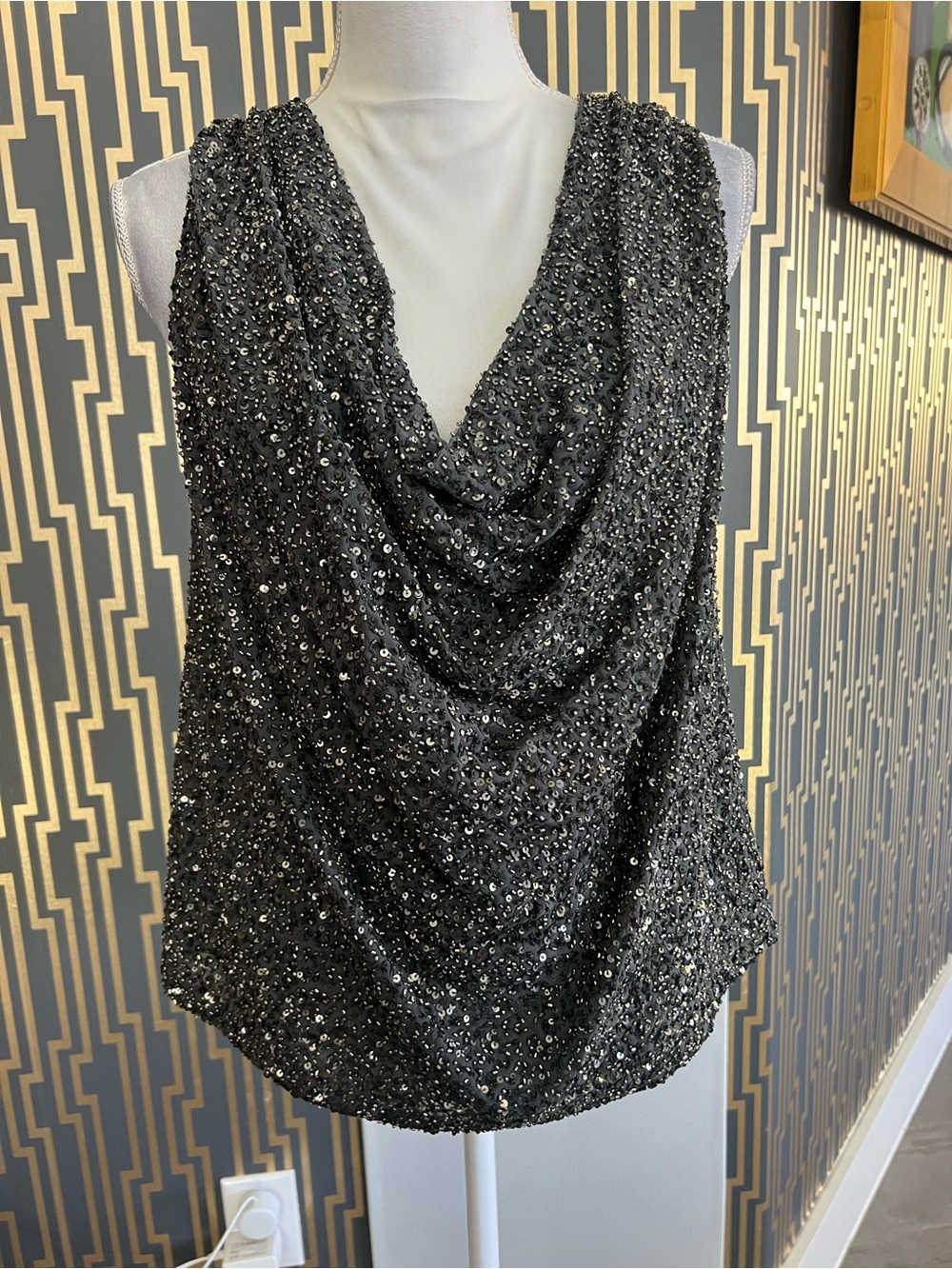 HAUTE HIPPIE Sequined Cowl Neck Top
